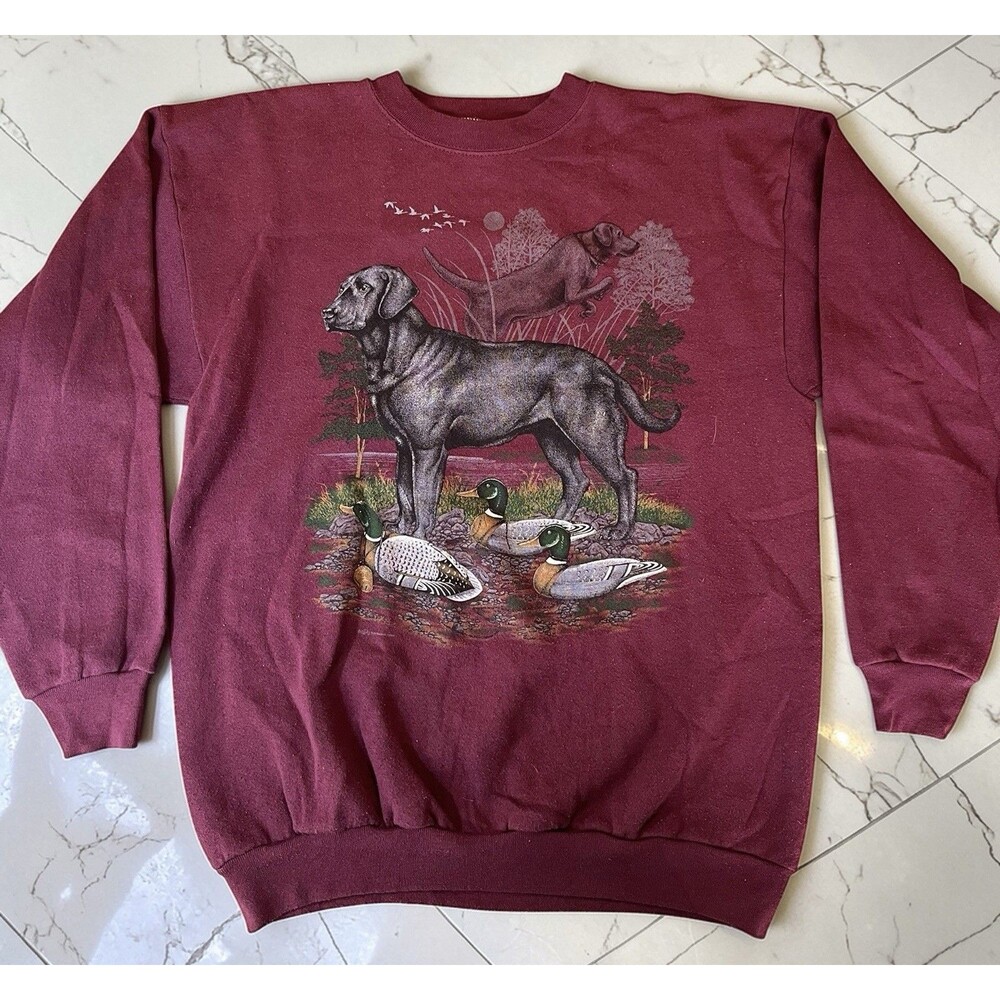 Vintage 90s Labrador Retriever Duck Hunting Crewneck Sweatshirt Mens Large